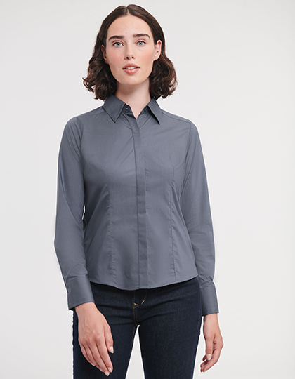Ladies Long Sleeve Fitted Polycotton Poplin Shirt