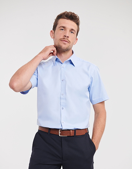 Mens Short Sleeve Tailored Herringbone Shirt